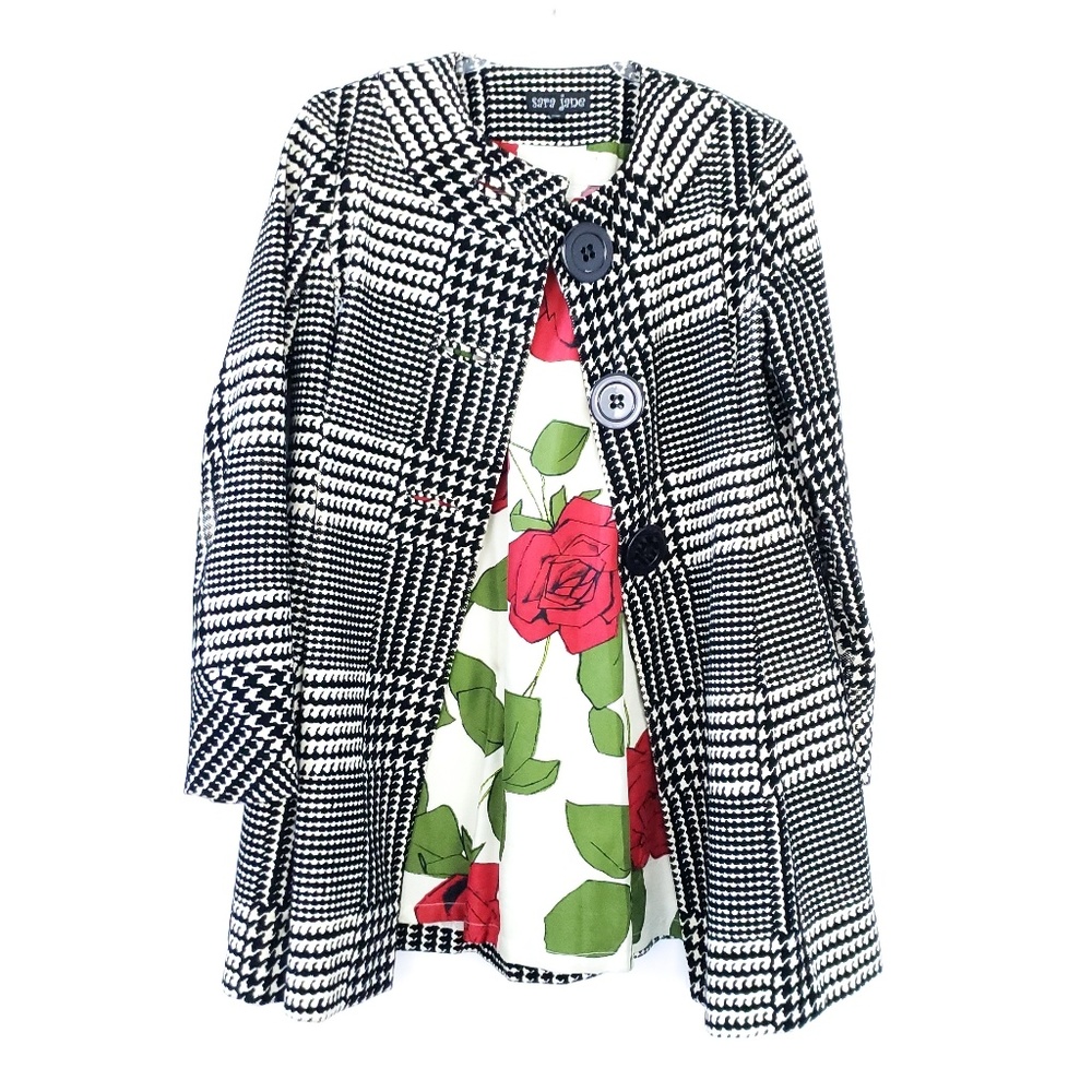 Sara Jane Black Cream Swing Coat Rose Lining